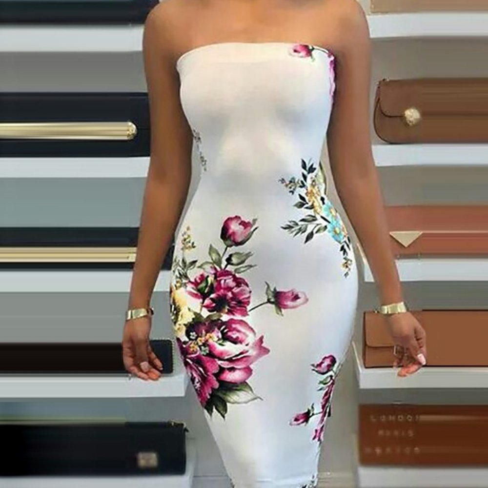 Bandeau Floral Bodycon Dress - Picture 1 of 2
